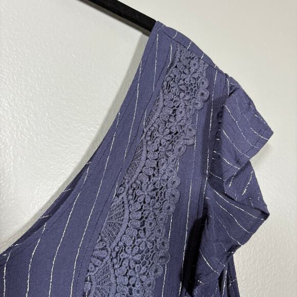 Maurices Blue & Metallic Silver Boho Fairy Babydoll Top - 2X - Women's Plus Size - Picture 2 of 7